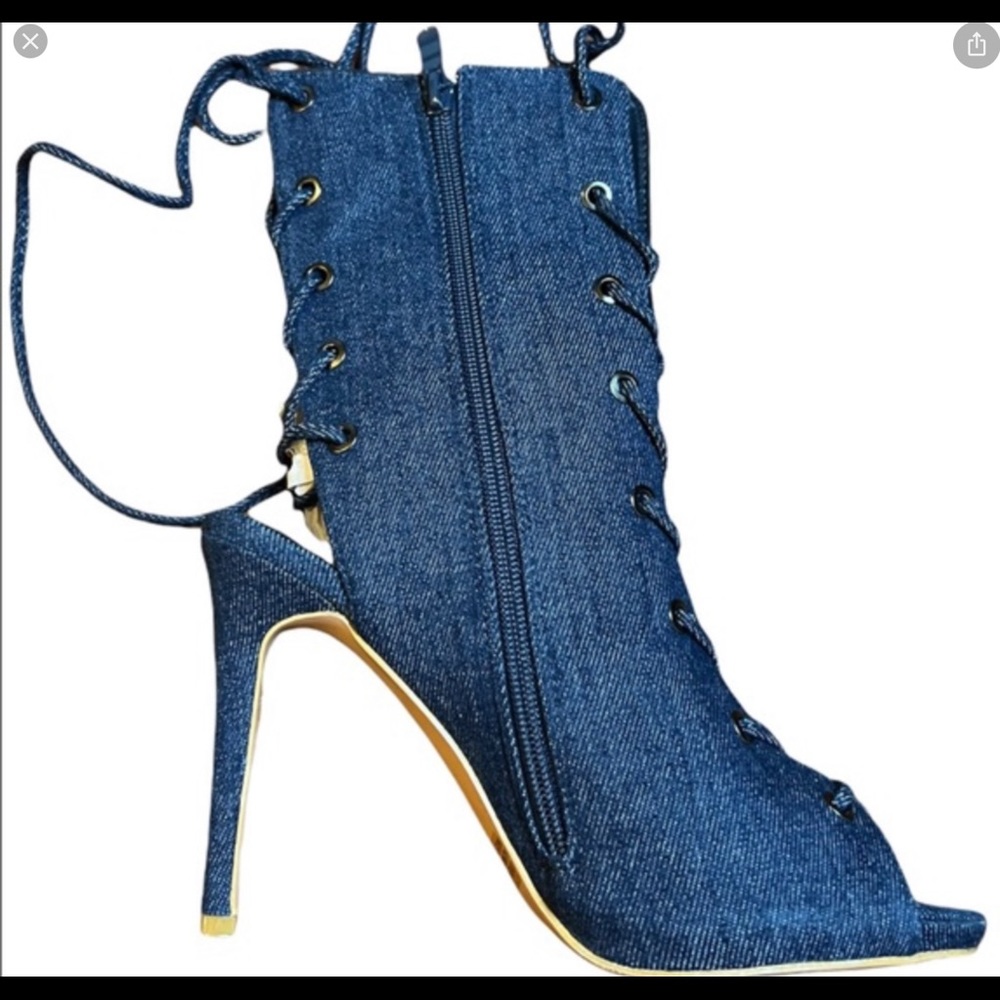 Herstyle denim lace up booties or Shooties. Calf height. Size 9